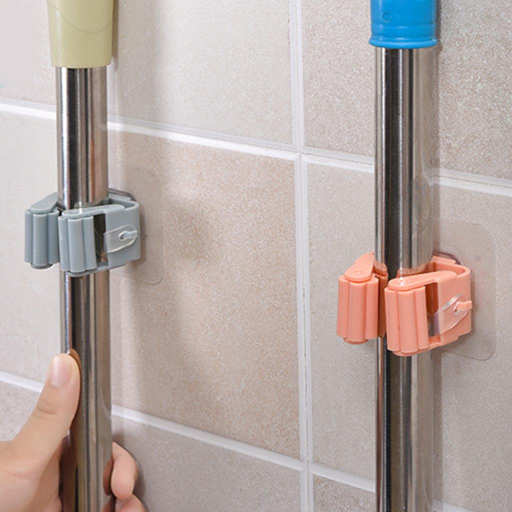 3pcs Wall Mounted Mop Holder Strong Adhesion Plastic Mop Broom Holder for Garage Tool Room Gray
