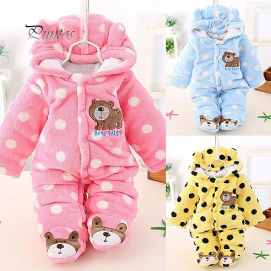 Buy Newborn Baby Winter Warm Button Hooded Romper Bear Jumpsuits