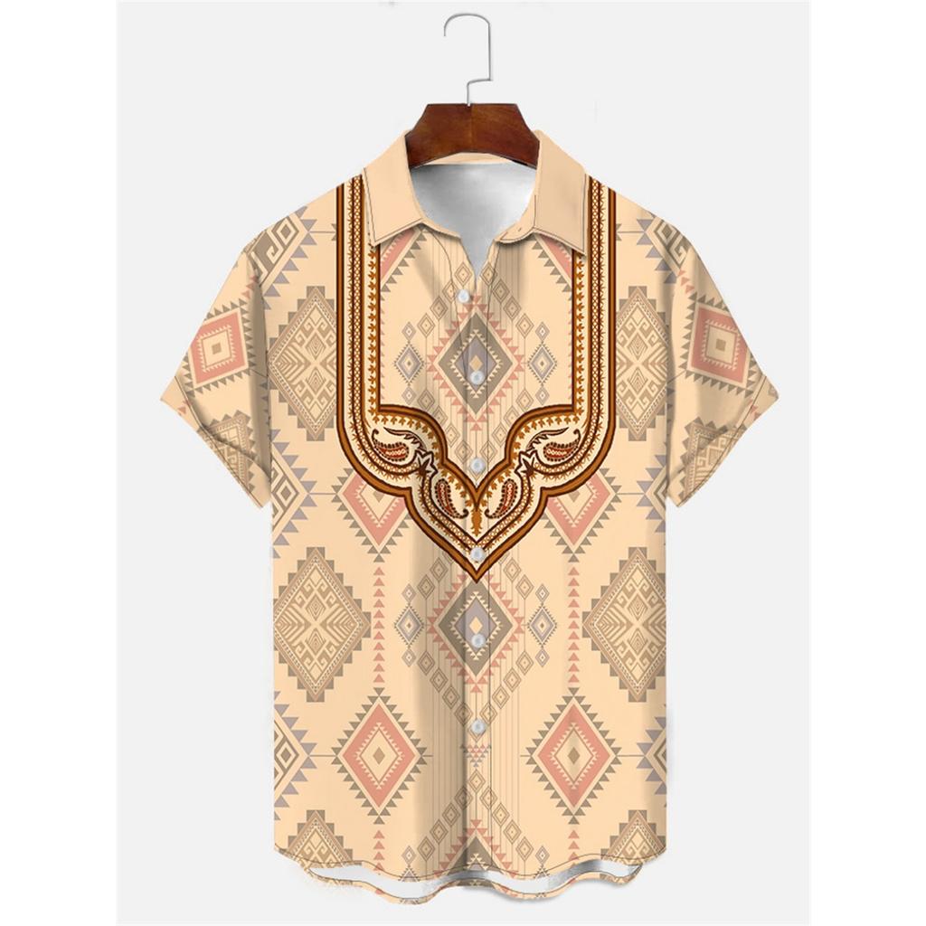 Men's Shirt Art Pattern Print Casual Shirt Short Sleeve Oversized Top Summer Vintage Flower Pattern Beach Y2k Fashion Clothing