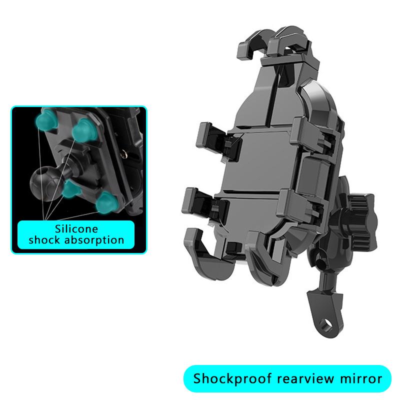 SEAMETAL Motorcycle Bike Phone Holder with Shock Absorber Bicycle Handlebar Rearview Mirror Mount for 4.7-7.1inch Phone Bracket
