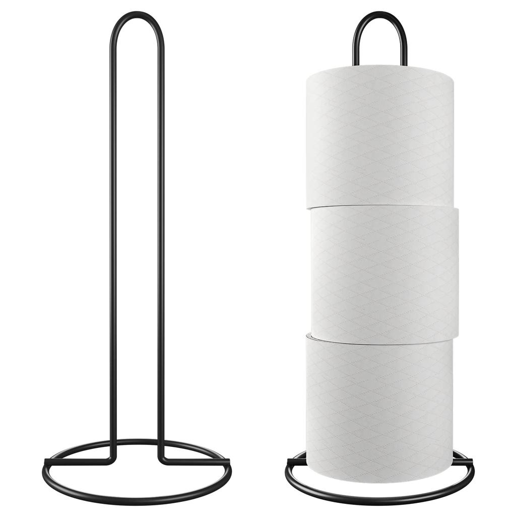 Two Freestanding Toilet Paper Roll Holders for Bathroom and Kitchen Storage (Black)