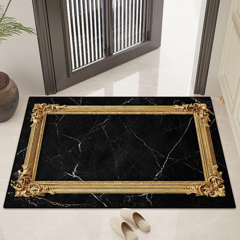Moderner Marmorstil Heimdeko Luxus Großer Teppich Wohnzimmer Goldene Bordüre Rutschfest Esszimmerteppich Waschbare Fußmatte Eingangstür