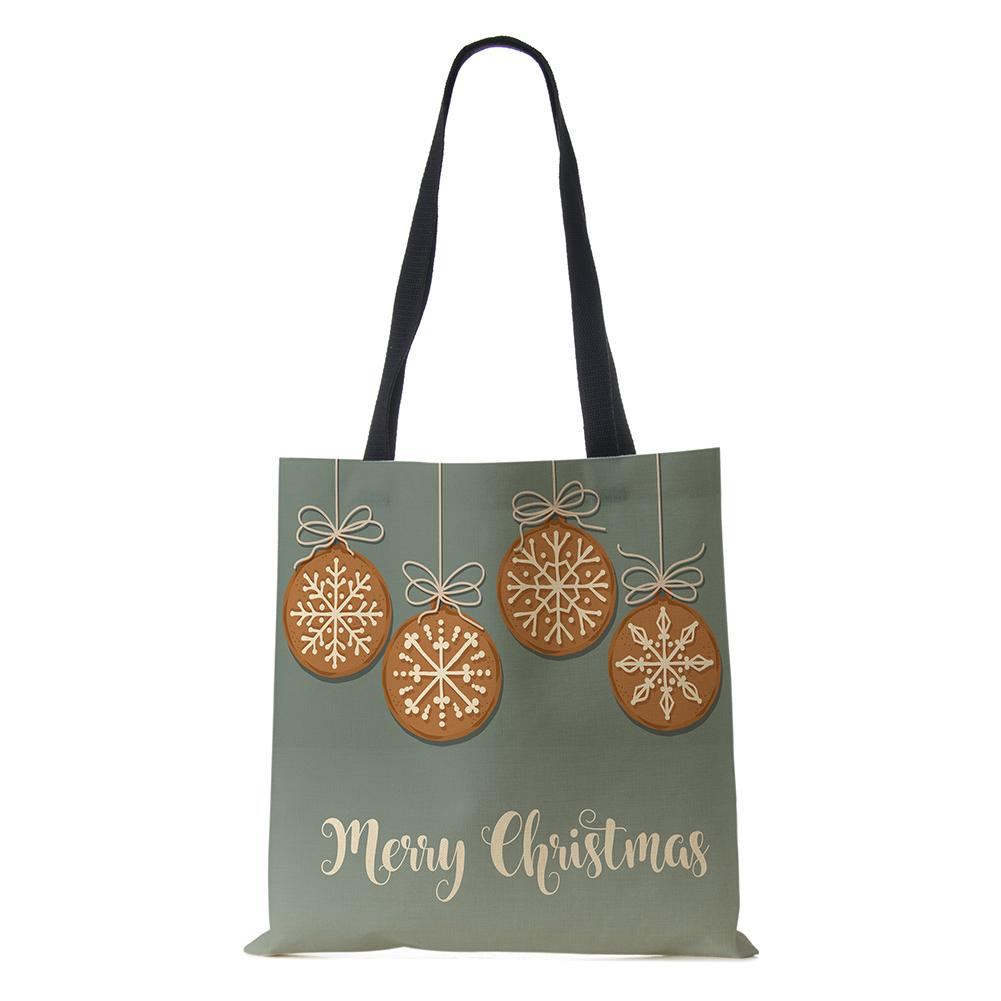 Christmas Snowflake Card Hat Canvas Shopper Bag Merry Christmas Reusable Shoulder Bag 2022 Large Capacity Storage Tote Handbag CLE