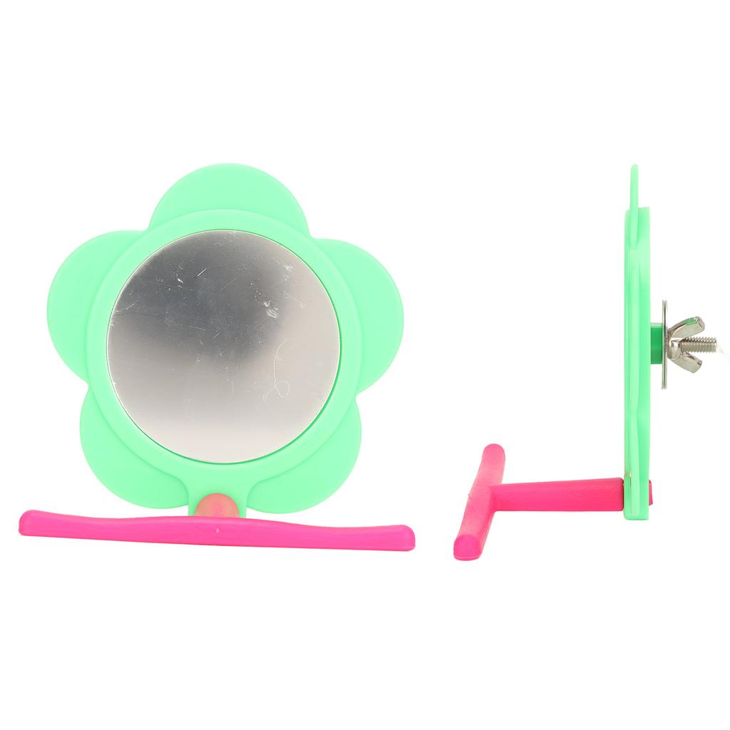 Bird Mirror Perch Flower Shape Decorative Plastic Parrot Mirror Stand Toy for Budgie Lovebird Cockatiel