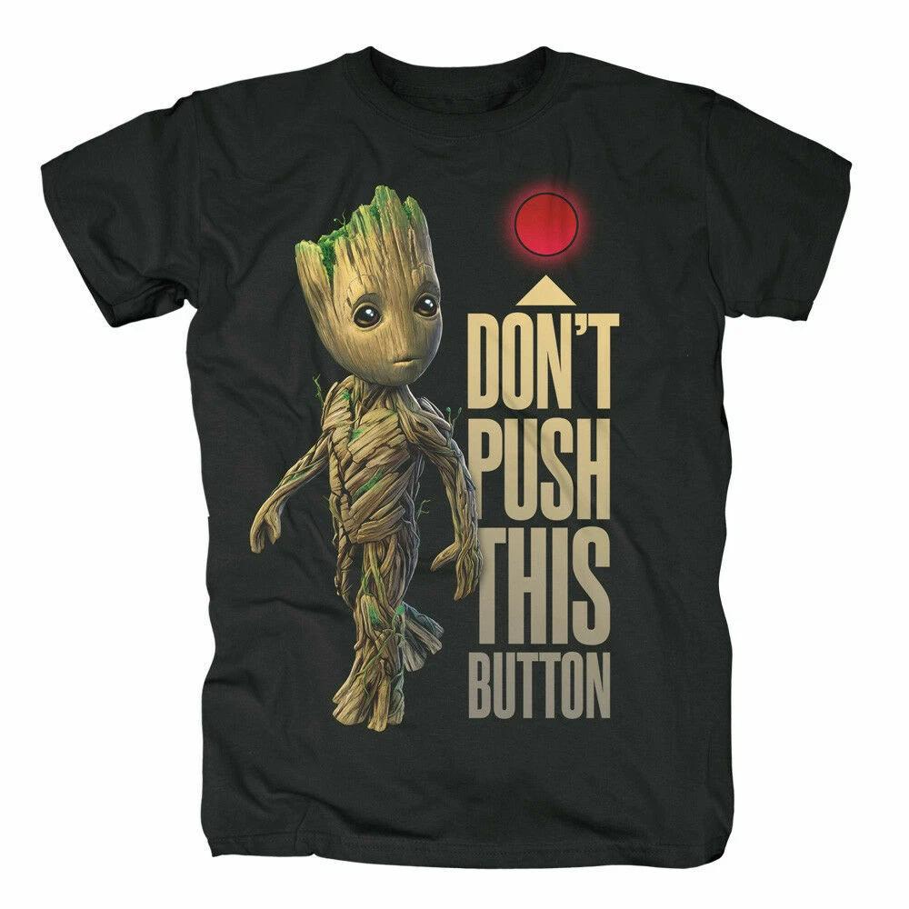 Groot Button Guardians Of The Galaxy 2 100% Cotton T-shirt Mens Tees Top / Groot- M