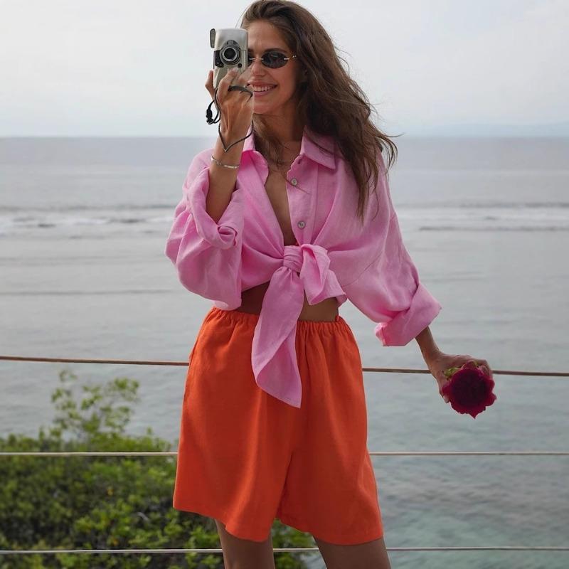 Spring Summer Loose Casual Women Shirts Female Fashion Office Long Sleeved Blouse Solid Color Lapel Buttons Simple Tops Ladies Clothing