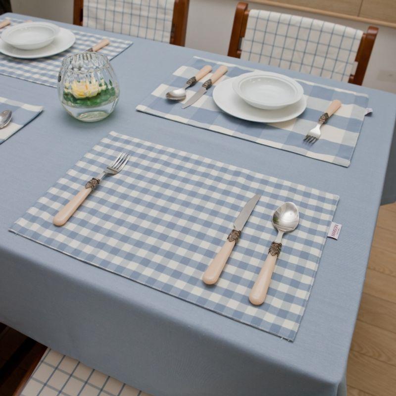 

Mediterranean Tablecloth Fabric Table Mat Cup Mat Light Blue Size Gingham Fashion Dining Table Cushion Fabric Double-Layer Placemat Coasters Light blue small Gingham 30*45cm (one placemat)