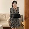 Women's Slimming Long Sleeve Floral A-line Dress - French Style, Spring/Autumn