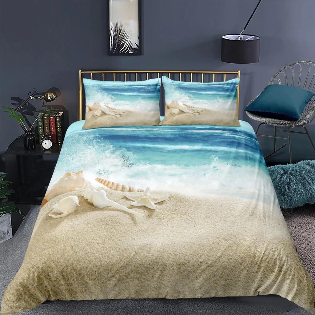 Fashion Modern Sunset Starfish Bedding Set 3d Scenery Beach Duvet Cover Set For Adults Gift Comforter Bed Linen