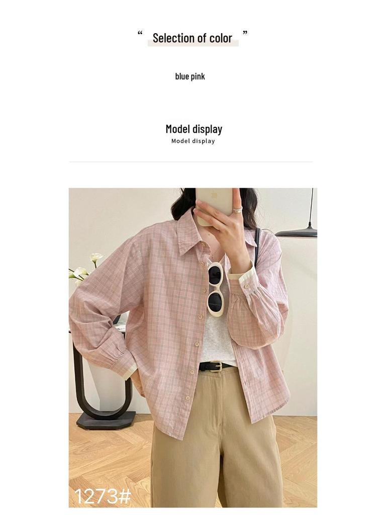 2026 Spring Women's Retro Plaid Long Sleeve Shirt - Fresh, Clean, Casual Japanese Jacket Style