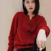 Women's Zodiac Red Cashmere Cardigan - Thick Round Neck, Chinese Style for Autumn/Winter