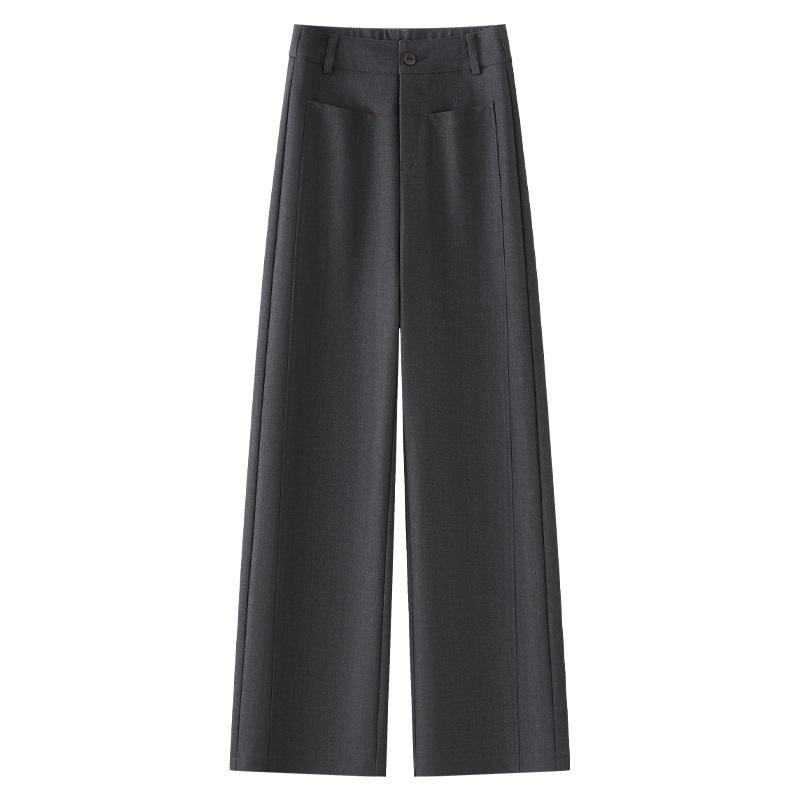 

2024 Women s Gray High-Waist Loose Wide-Leg Suit Pants - Autumn/Winter Slimming Casual Style Small