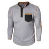 American Retro Men's Long-Sleeved Henry Collar T-Shirt Foreign Autumn and Winter Patchwork Waffle Tshirt Casual Tops