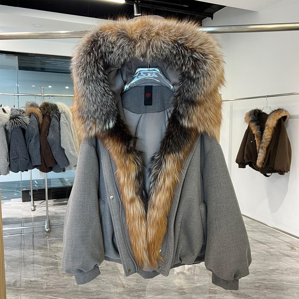 Winter new luxury natural fox fur big fur collar down jacket women's short loose goose down jacket tide