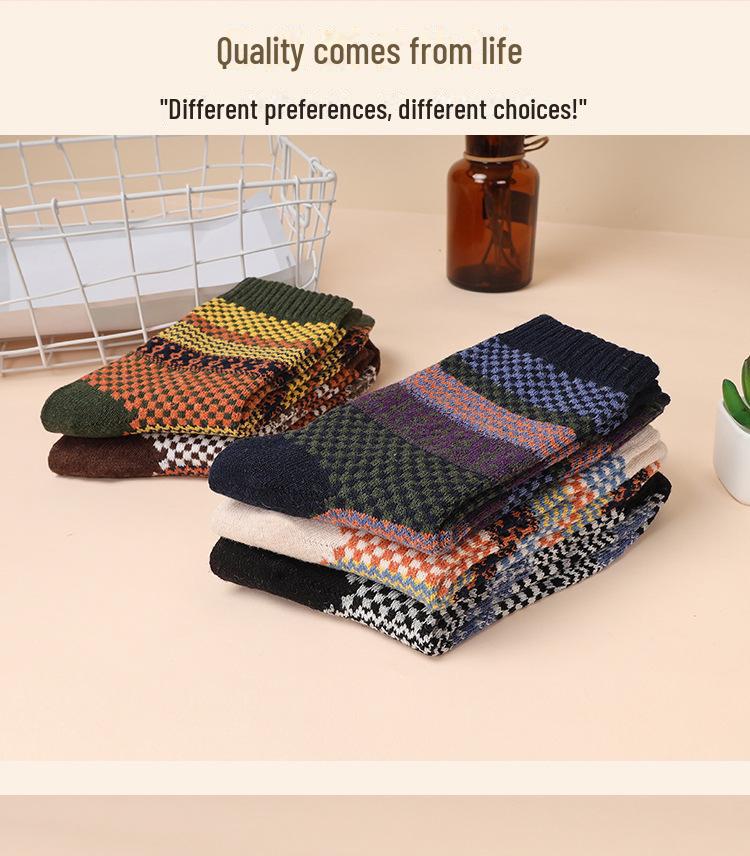 Șosete Groase Retro cu Totem Tribal pentru Bărbați - 5-10 Perechi, Tub Mediu, Călduroase pentru Toamnă/Iarnă.