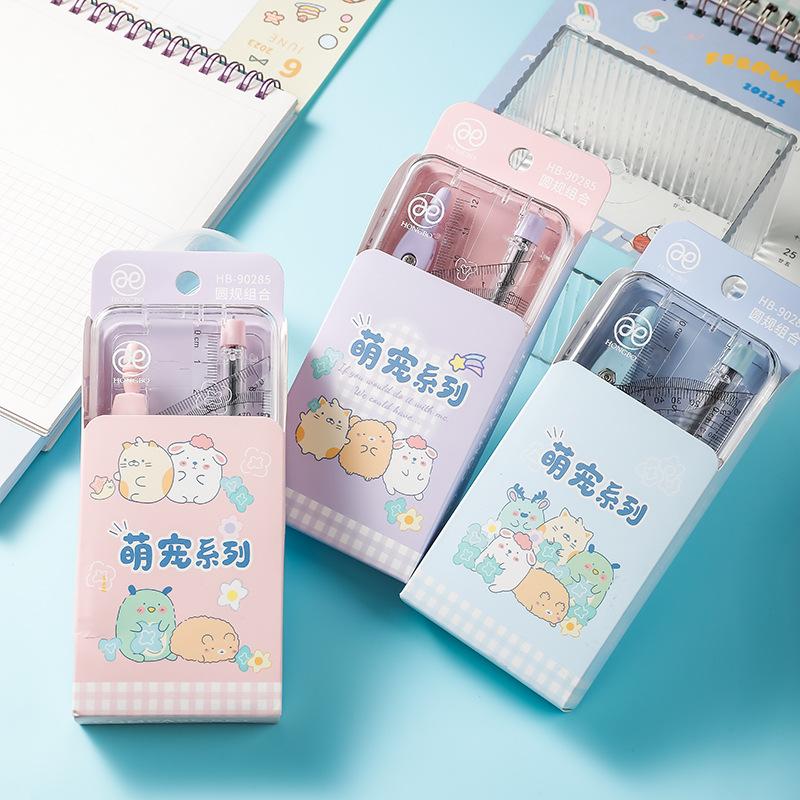 7pcs/set Circular Gauge Set Student Ruler Protractor Learning Stationery Gift Set Student Drawing Painting