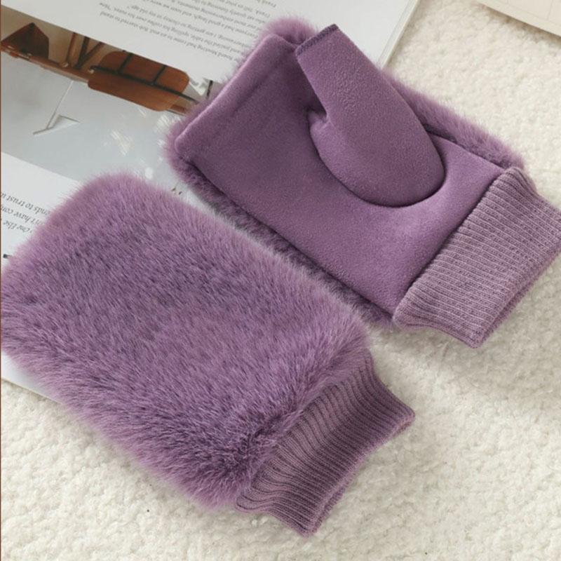 Imitation of Fox Fur Soft Women Winter Suede Cute Lovely Sweety Keyboard Works Keep Warm Half Finger Gloves Thickened