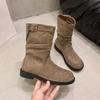 Thick Heel Retro Medium Boots Knight Boots Women's Shoes 2025 New Autumn and Winter Piled Small Short Boots Martin Boots