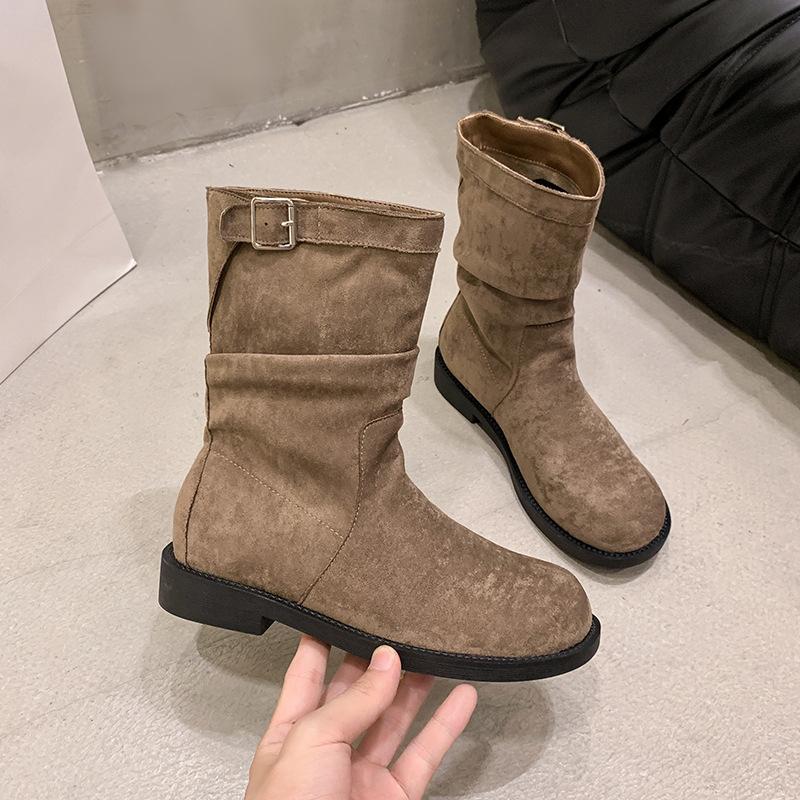 Thick Heel Retro Medium Boots Knight Boots Women's Shoes 2025 New Autumn and Winter Piled Small Short Boots Martin Boots