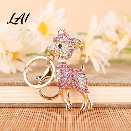 Metal Bag Charm Bling Rhinestone Lamb Keychain for Backpack Goat Car Key Zinc Alloy Holder Ring Sheep Pendant Backpacks and Handbags Animal Backpack