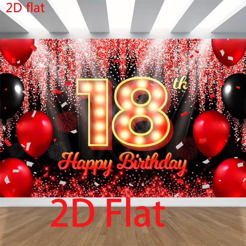2D 18th Birthday Photography Background, Red Black Glitter Themed Party Backdrop Banner 47.2x31.5inch/120*80cm