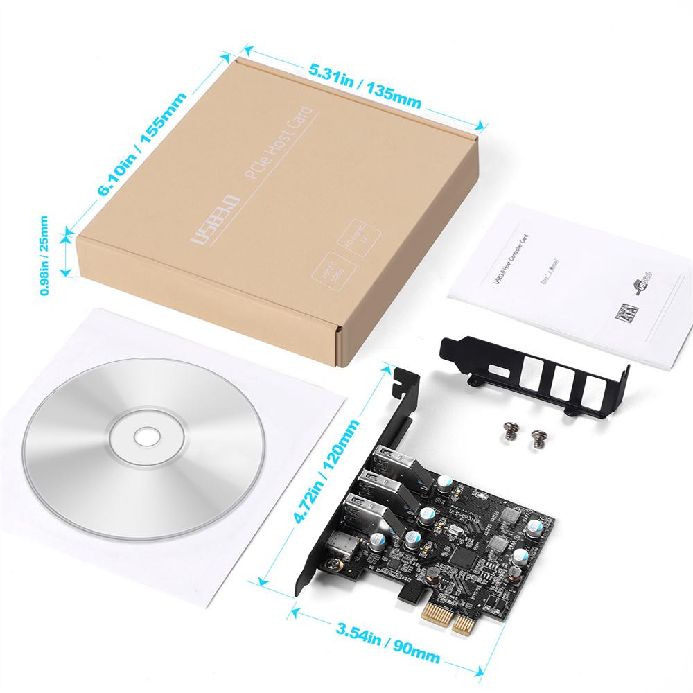 PCIe To USB 3.0 Expansion Card 5Gbps with 3 USB A and 1 Type C Ports For 2U Case