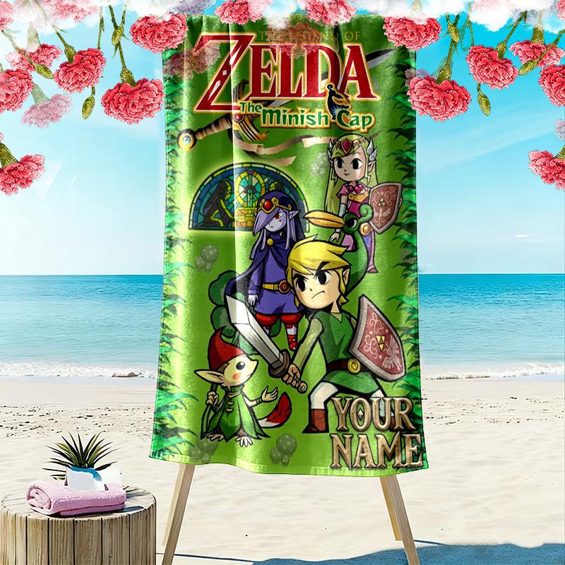 Name Custom Zelda Print Beach Towel, Large Soft Quick Dry Towel for Beach Camping Swimming