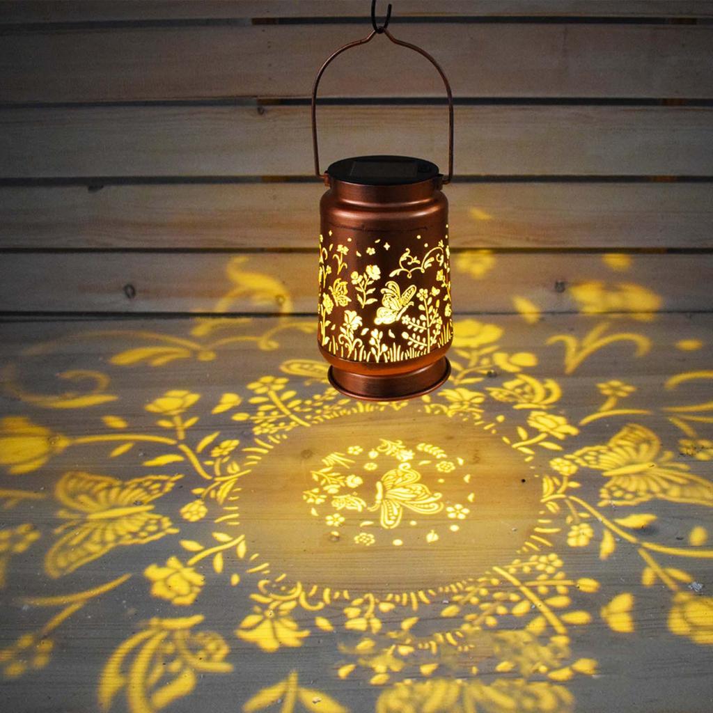Solar Powered Outdoor Lantern Garden Patio Yard Decorative Light Metal Hanging Lantern for Outdoor Use with Solar Panel and Handle