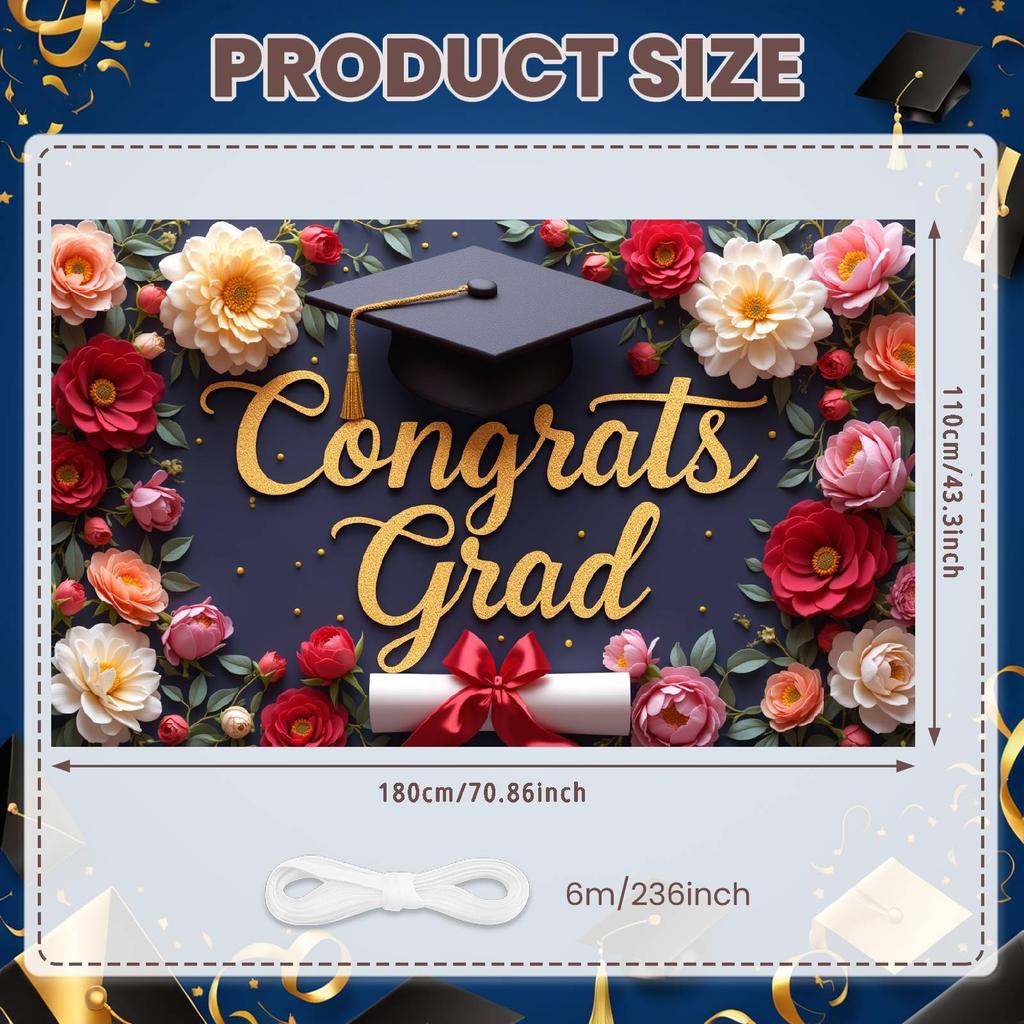 Grad Party Backdrop Gold Glitter Congrats Grad Display Congratulation Display Colorful Peonies Academic Background For Grad