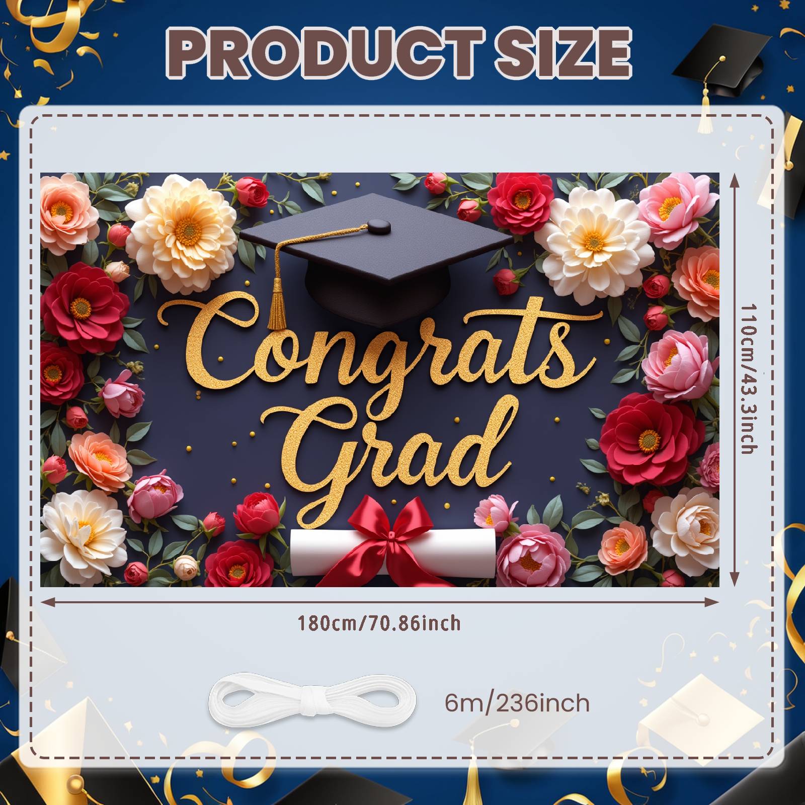 

Grad Party Backdrop Gold Glitter Congrats Grad Display Congratulation Display Colorful Peonies Academic Background For Grad