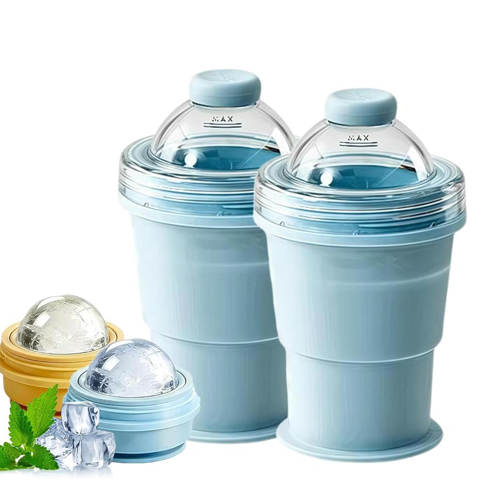 Folding Ice Cube Cup, 2-In-1 Collapsible Ice Ball Cup With Straw & Lid, Foldable Silicone Ice Cube Tray & Travel Cup, for Coffee