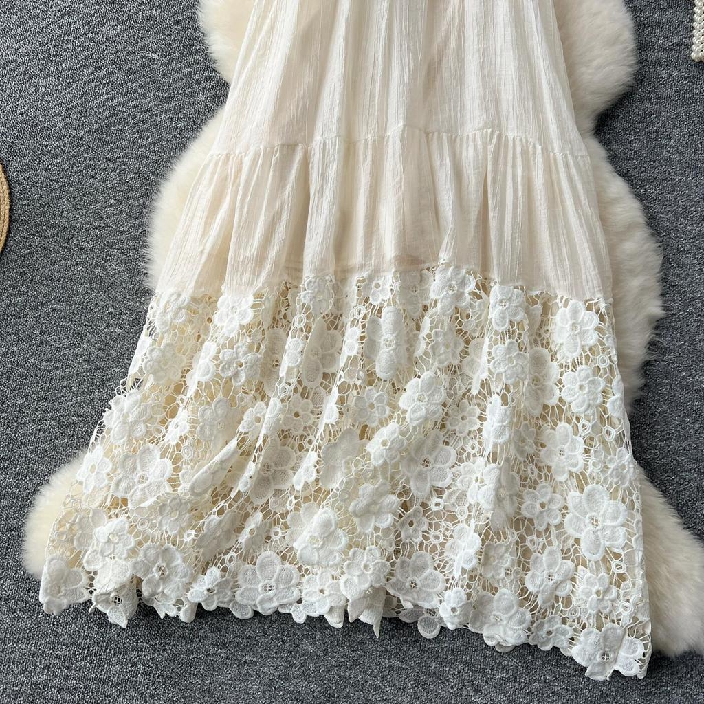 Moda femei broderie flori dantela scobire rochie de vară ocazional fără mâneci largi de vacanță rochii de plajă