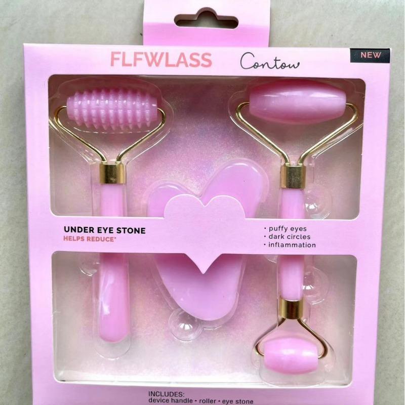 3Pcs Imitation Jade Thorn Roller Scraping Board 3-piece Set, Imitation Powder Crystal Heart-shaped Scraping Board Face Facial Massager
