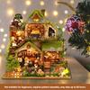 Miniature House Kit Wood DIY Miniature House Kit with LED Light DIY Dollhouse Miniatures Kits Mini House Building Set for Adults