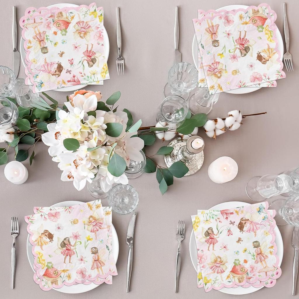Fairy Birthday Decorations Napk,50pcs Fairy Garden Party Paper Napk Fairy 1st Birthday Party Decorations For Fairies Party Supplies