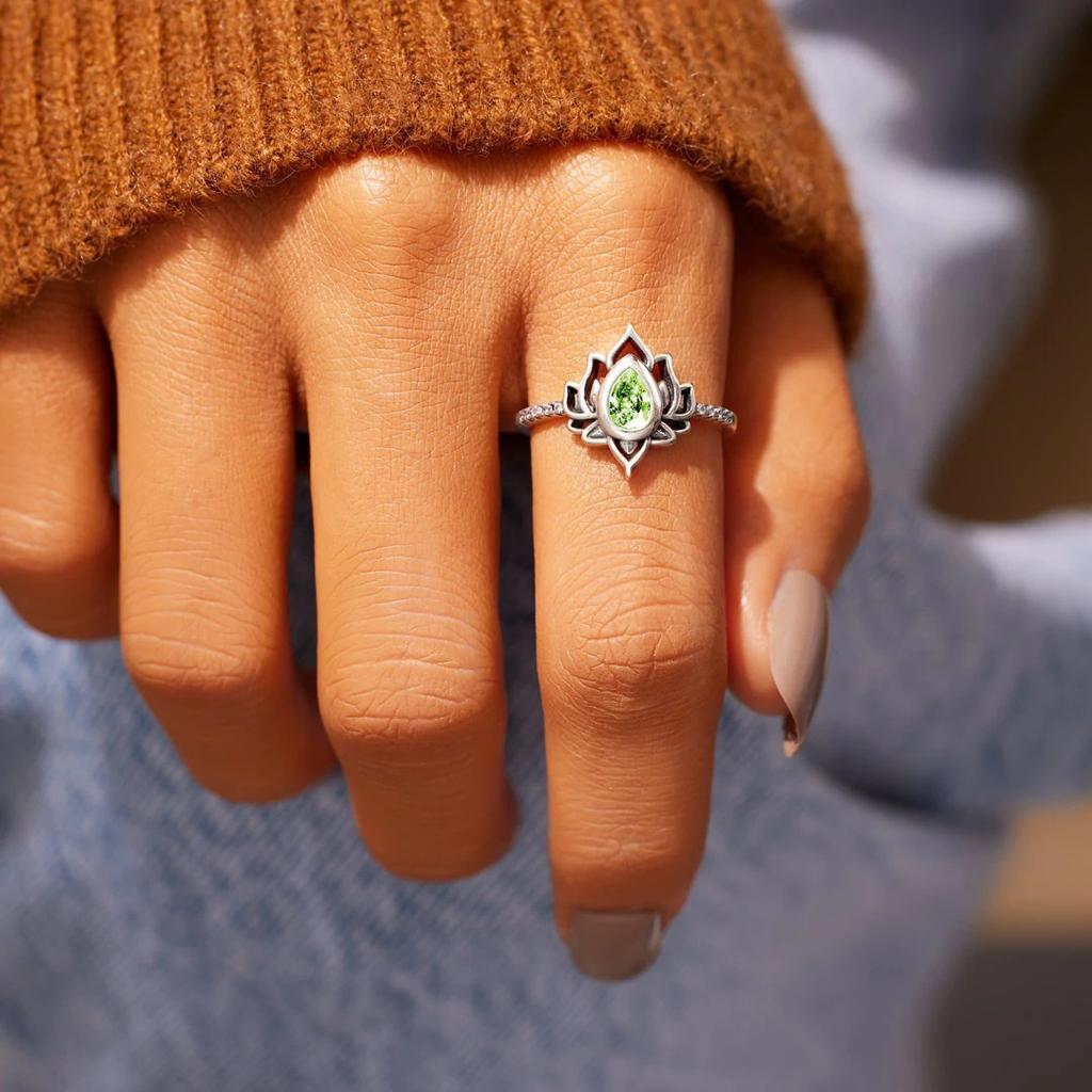 Vintage Distressed Flame Lotus Waterdrop Ring With Cubic Zirconia Stones Elegant Floral Design Jewelry For Women