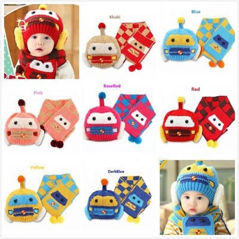 Cozy Knit Baby Scarf And Hat Set Adorable Car Design For Boys And Girls