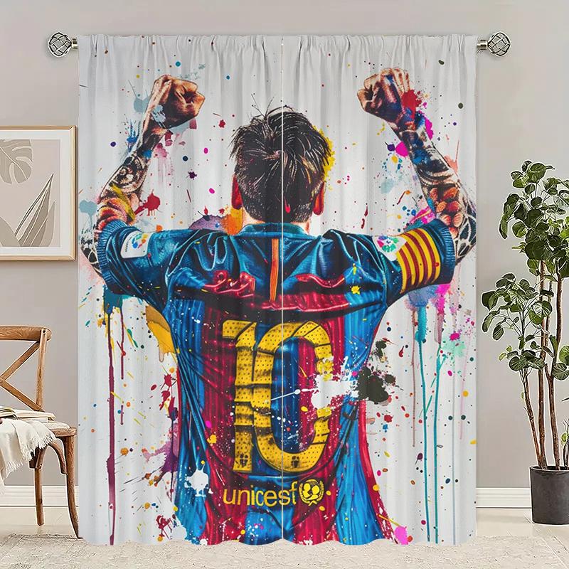 Various Football Number 10 Players -2 pieces - Printed curtains, 100% polyester, suitable for home decor (excluding poles)