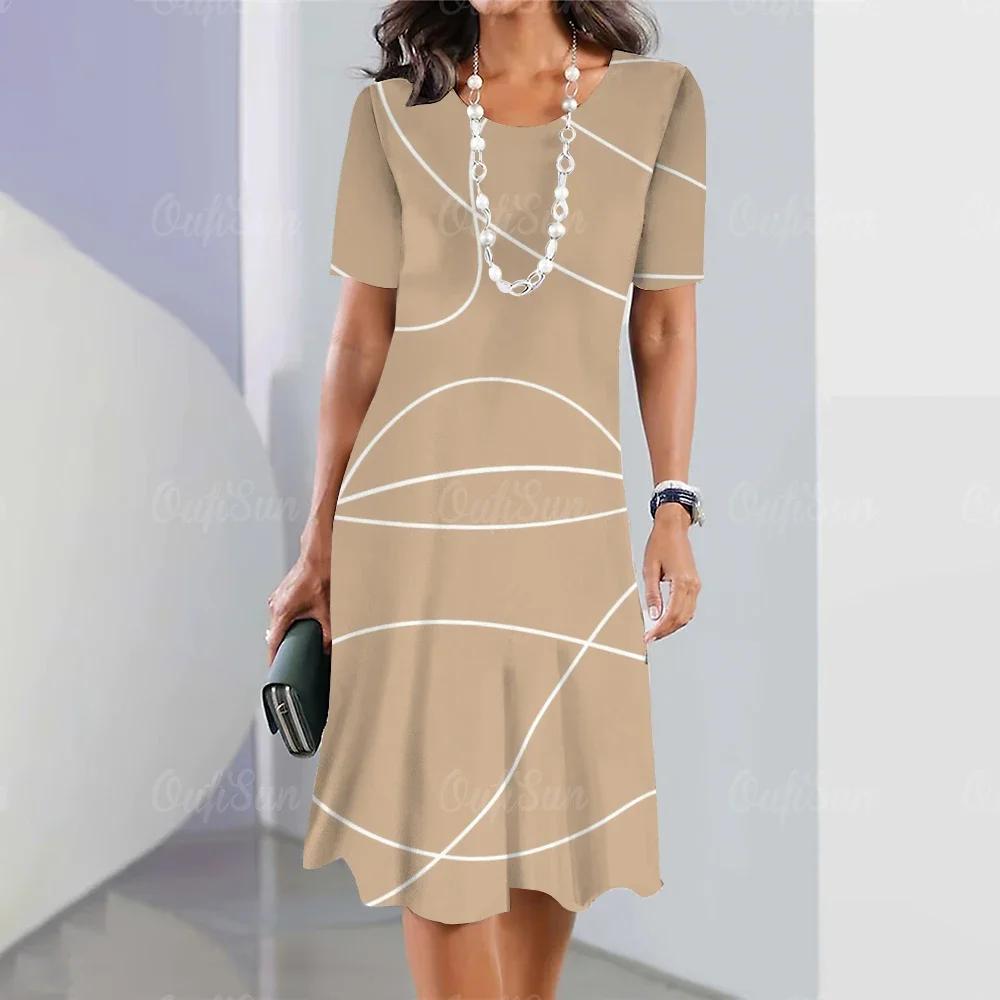 Summer Woman Dresses Women's Round Neck Short Sleeves Clothing Irregularly Streak Print Dress Clothing Loose Pullover Streetwear