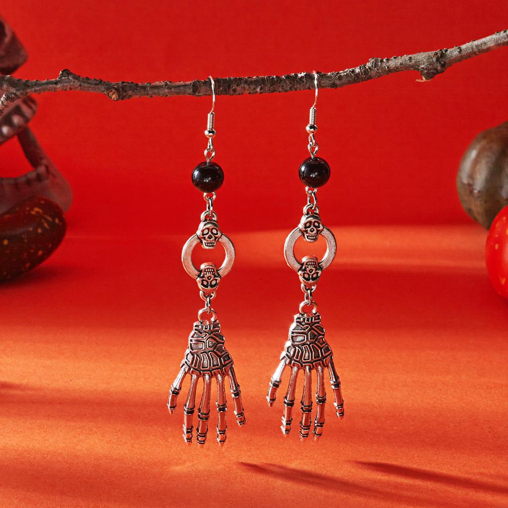 Gothic Halloween Skull Hand Earrings For Women Silver Color Skeleton Head Spider Web Pumpkin Dangle Earring Festival Jewelry