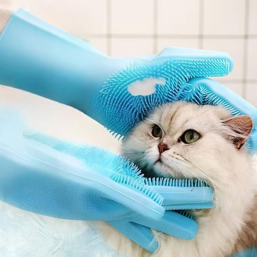Pet Grooming Bathing Gloves Dog Cat Magic Massaging Shampoo Scrubber Silicone Hair Removal Cleaning Glove Dishwashing Tool