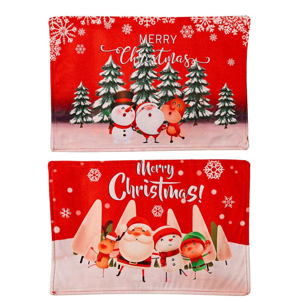 Festive Cartoon Style Christmas Table Decorations Red Snowflake Plush Santa Snowman Reindeer Placemats