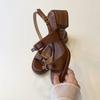 Sheepskin Version, Genuine Leather with Sandals, Women's Medium Heel, Not Tired Feet, with Bow Sandals.