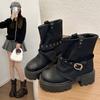 Buckle low women's short boots, round head, beautiful and thin heel, autumn and winter Martin boots, locomotive retro belt, medium tube rad