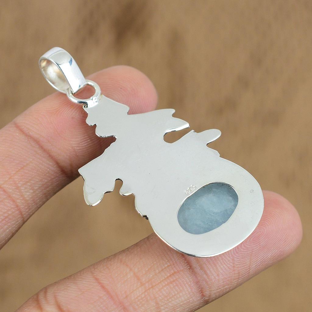 Natürlicher Aquamarin Edelstein Anhänger 925 Sterling Silber Indischer Schmuck für Mädchen