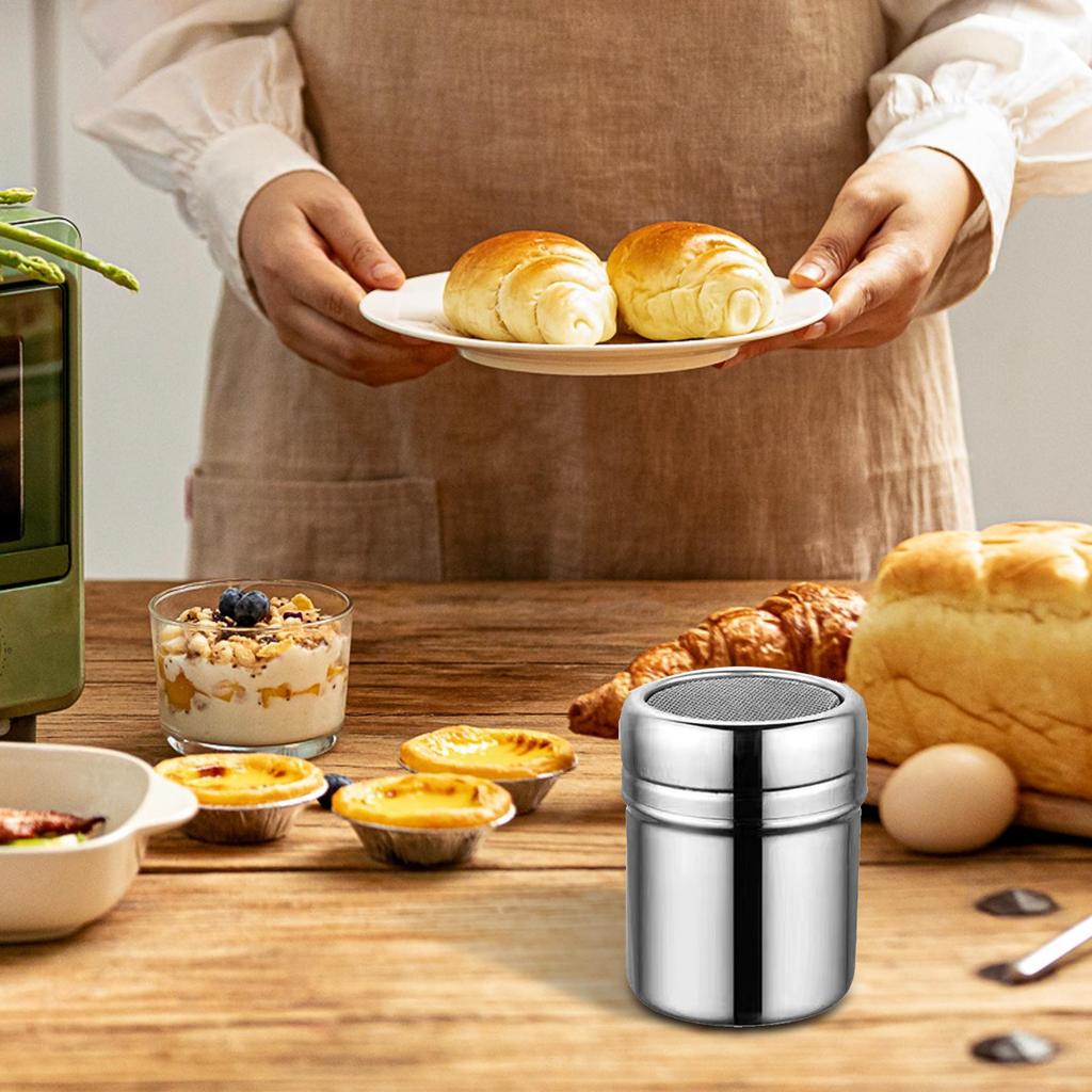 Stainless Steel Sprinkle Powder Icing Sugar Cocoa Sugar Chocolate Flour Duster Shaker Tool Seasoning Bottle for Spices