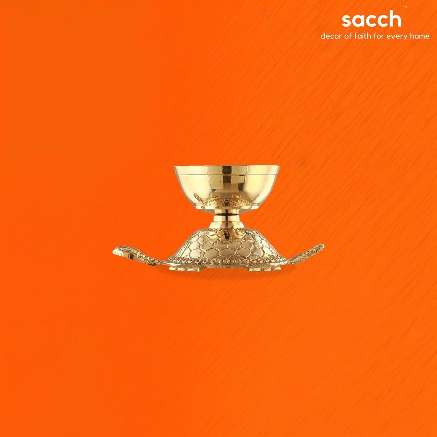 SACCH Handcrafted Brass Turtle Diya for Puja, Good Luck & Prosperity – Traditional Kachua Deep for Mandir, Vastu, Home