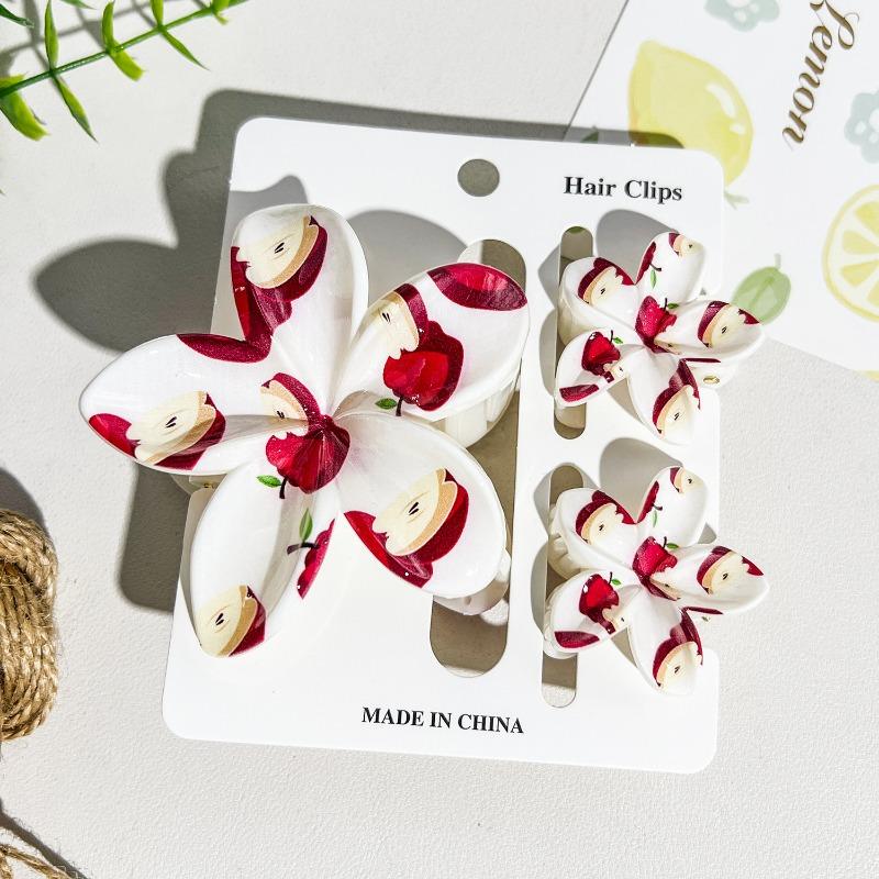 Printed Flower Clip Set High-end Seaside Vacation Flower Hair Clip Shark Clip Hair Accessory