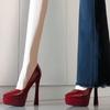 2025 Spring and Autumn New Waterproof Table Nude High Heels Women's Patent Leather Versatile Etiquette Catwalk Thick Heel Not Tired Feet Single Shoes