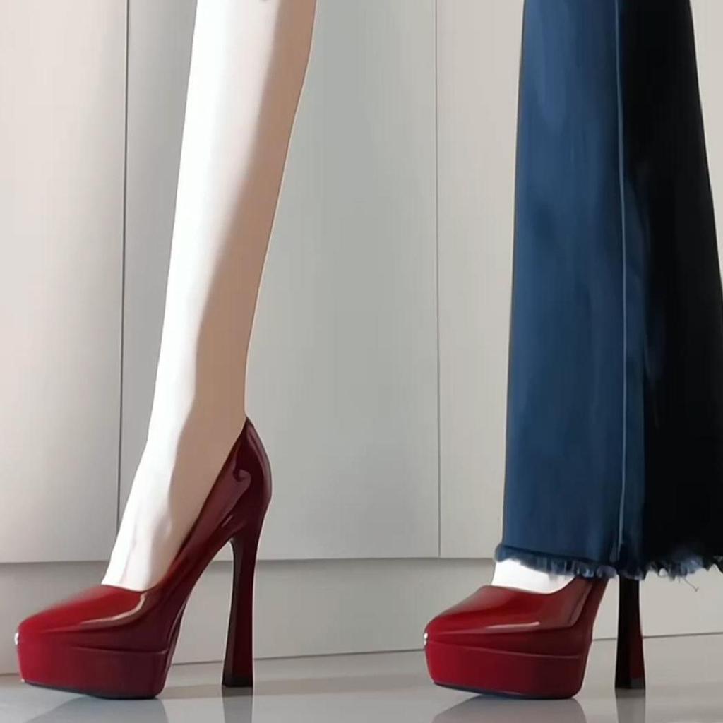 2025 Spring and Autumn New Waterproof Table Nude High Heels Women's Patent Leather Versatile Etiquette Catwalk Thick Heel Not Tired Feet Single Shoes